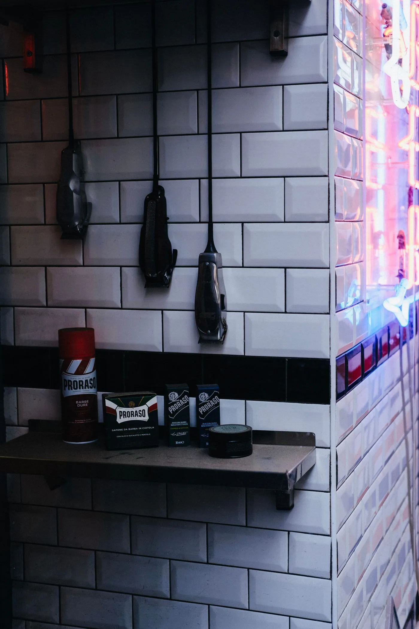 Razors and shaving products on a shelf